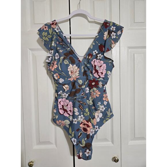 Unknown brand 0xl women's floral Ruffle sleeves one piece swimsuit - Picture 1 of 6